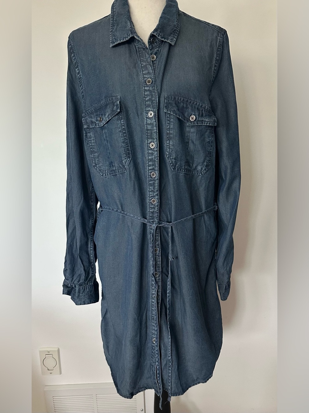 Parasuco Denim Shirt Dress XL Blue Button Front Costal Western Chic Tunic Dress - Picture 2 of 12